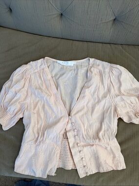 ASTR Pale Blush Puff-Sleeve Button Front Blouse